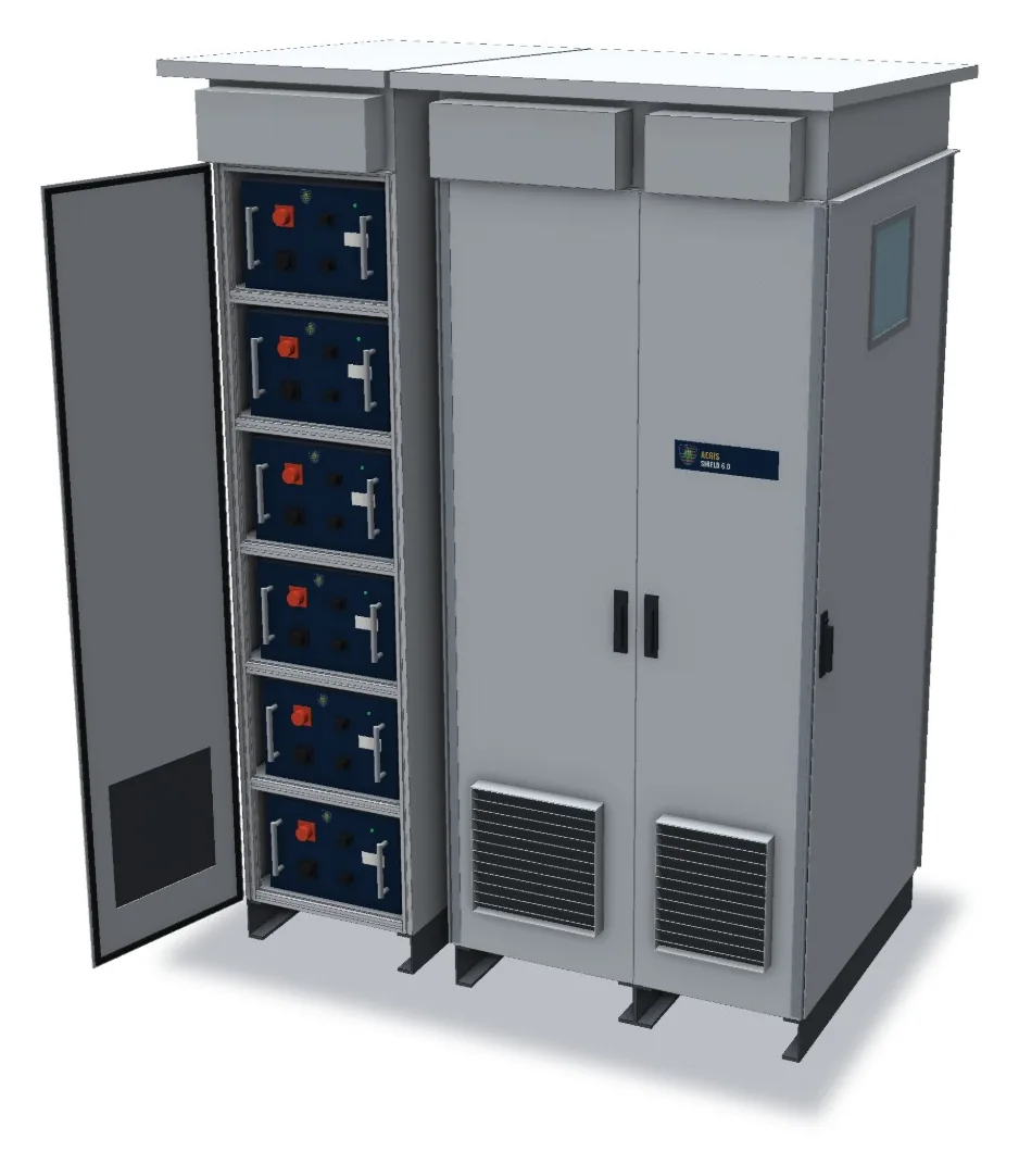 Shield 6.0 with battery cage open and inverter cage closed